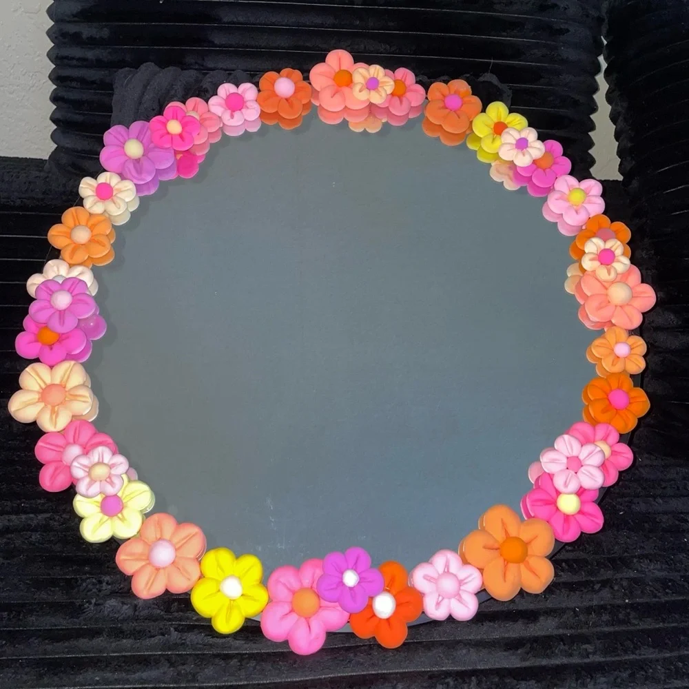 Handmade Clay Flower Mirror | Wall Decor | 20 inch